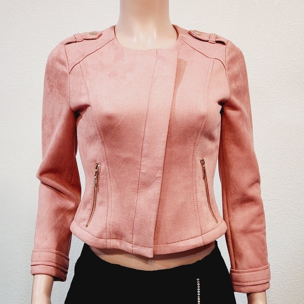 White House Black Market Faux Suede Light Pink Lightweight Jacket Sz XXS